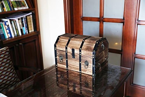 Vintiquewise Wooden Treasure Chest Trunk Vintage-Style Storage Box with Leather Straps Brass Rivets Lion Head Ornaments & Latch Closure Decorative Accent and Functional Organizer for Home Décor, Small - Image 3