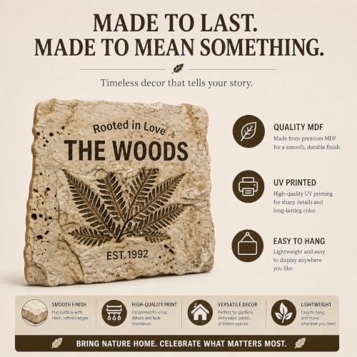 Personalized Family Name Sign, Custom Faux Fossil Stone Wall Decor, "Rooted in Love" Botanical Fern Plaque, Flat MDF Board with Realistic 3D Print (Not Real Rock), Earthy Rustic Home Art - Image 6