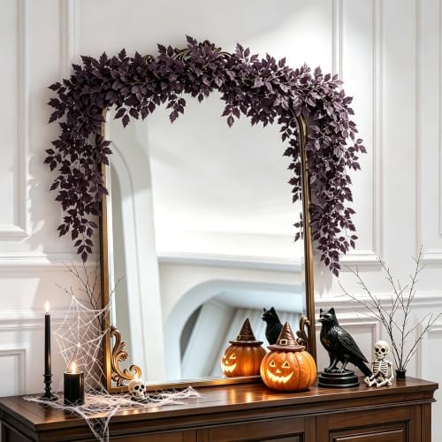 Fall Garland for Mantle, 2 Pack 7 Ft Plum Cimicifuga Seeded Leaf Garlands - Image 7