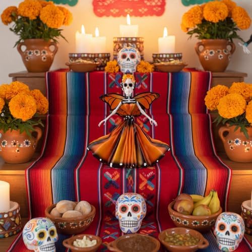 Simgoing Day of the Dead Figurines Resin Monarch Butterfly Sugar Skull Dancer, Skeleton Sculpture Dia De Los Muertos Altar Decor for Halloween Gothic Home Ofrenda Decor - Image 4