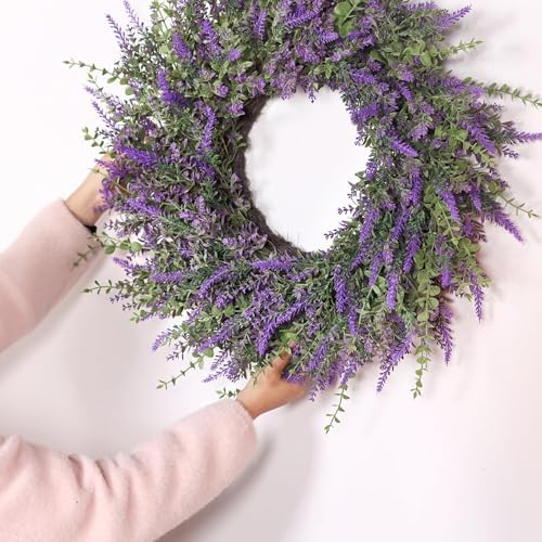 26'' Large Artificial Eucalyptus and Lavender Wreath for Front Door(Purple) - Image 5
