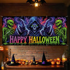 6x13FT Halloween Blacklight Neon Garage Door Cover Decorations happy Halloween Skull Garage Door Banner for Outdoor Indoor Halloween Decorations Party Photography Backdrop - Image 6