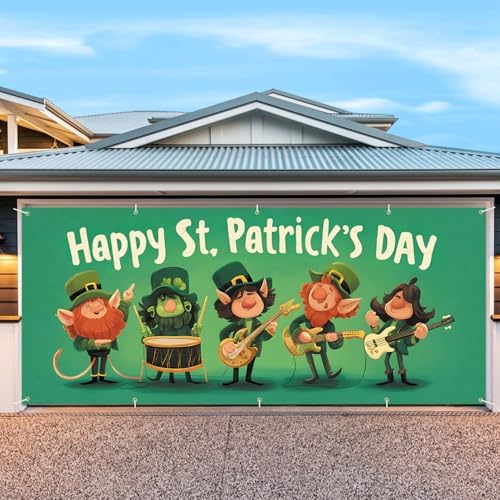 7 * 16FT Summer Garage Door Cover Decorations Sunset Palm Trees Garage Door Banner for Outdoor Indoor Summer Party Photography Backdrop (Happy St. Patrick's Day, 7 * 16 ft) - Image 4