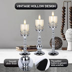 Candle Holders for Pillar Candles Set of 3 Silver Vintage Tall Candle Holders Decorative Large Table Centerpieces Candle Stand Decor - Image 2