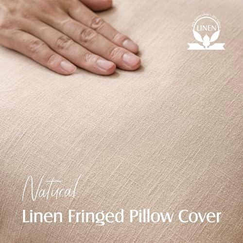 Foindtower Decorative Linen Fringe Throw Pillow Covers 24×24 Inch,Tan Beige - Image 2