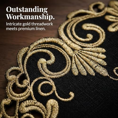 Decozen Set of 8 Doilies for Table, Lace Doilies - Rustic, Crochet, Farmhouse, Kitchen, Dining Table Centerpiece Decor - Round Christmas Placemats 15 inch Gold Black, The Chantelle Collection - Image 2