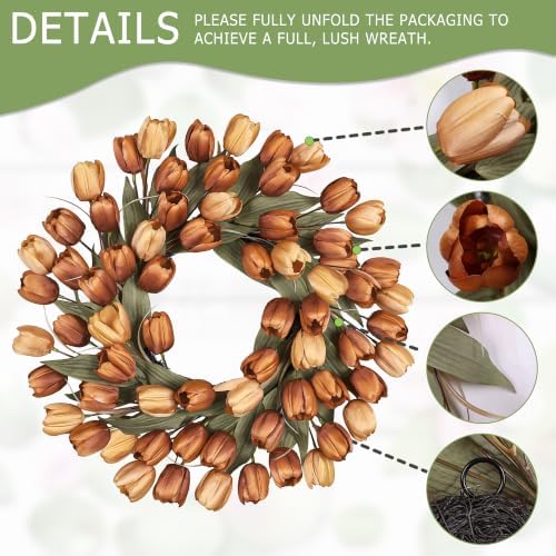 24" Tulip Fall Wreath for Front Door Real Touch Fade-Resistant - Image 4
