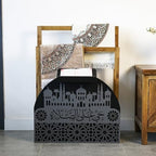Elegant Wooden Quran Stand Prayer Mat Holder – Islamic Home Décor, Prayer Rug Organizer, Ramadan & Eid Gift, Decorative Wooden Islamic Accessories, Quran Display Holder for Mosque & Home Black-Silver - Image 2