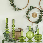 Rtteri 5 Pcs Glass Candlestick Holders Colorful Glass Taper Candle Stand Groovy Candlestick Wavy Boho Chic Clear Bases Holders Elegant Vase for Home Party Centerpiece(Green) - Image 5