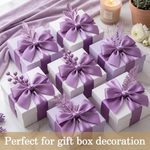 Light Purple 66 Pcs Christmas Glitter Picks and Sprays, Xmas Artificial Floral Stems Branches Berry Leaf Pine for Tree Topper Wreath Garland Centerpiece Holiday Party Home Decor - Image 6