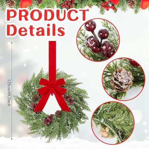 6 Pcs 15inchs Small Christmas Wreath for Kitchen Cabinets Mini Xmas Wreaths with Ribbon Christmas Decorations Candle Rings Red Berry Pine Cone Wreaths for Windows Farmhouse Xmas Decor - Image 4