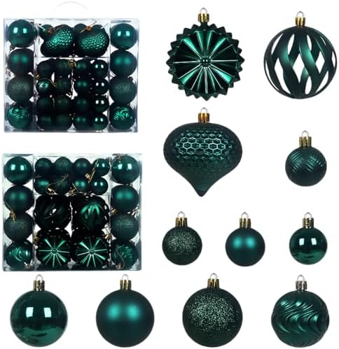 Christmas Tree Balls Ornaments Set, 48 Pcs Shatterproof Plastic Decorative Baubles Shiny Hanging Ball Ornaments for Xmas Tree Holiday Party Wedding Decoration, Dark Green by Unknown