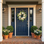 24 Inch Spring Wreath for Front Door - Easter wreath Large Artificial Dahlia & Eucalyptus Floral Wreath, Handcrafted Full Silhouette Summer Wreath for Porch, Wall, Window, Farmhouse Home Decor - Image 2