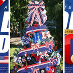 43 Pcs 4th of July Patriotic Tree Decorations Independence Day Christmas Tree Ornaments Ribbon Bow Topper Red White and Blue Hanging Ornaments for National Memorial Day Party - Image 6