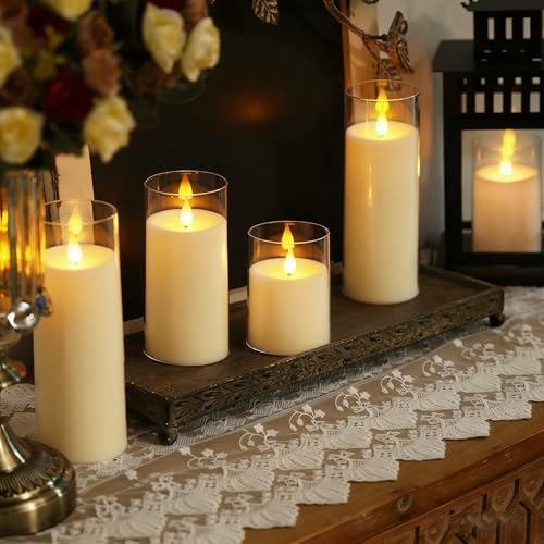 Homemory Ivory Flickering Flameless Candles, Battery Operated Acrylic LED Pillar Candles with Remote Control and Timer, Set of 9 - Image 4