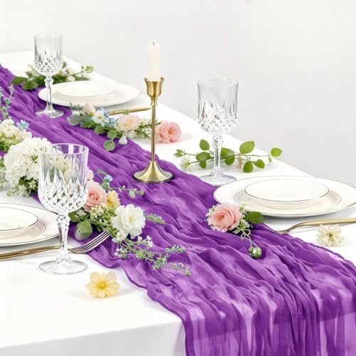 DeZerlor Purple Cheesecloth Table Runners 12 Pack Summer Fall Runners - Image 2