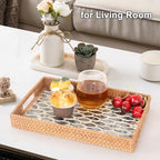 Rectangle Rattan Tray with Mother of Pearl Inlay, Rattan Serving Tray with Handle for Coffee, Bread, Fruits, Snacks, Decorative Wicker Tray for Table Decor (Rectangle Black Fish, 13"×9") - Image 5