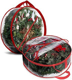 ProPik Christmas Wreath Storage Bag 36" - 2 Pack Clear Christmas Wreath Storage Container - Garland Holiday Artificial Wreath Storage Holder - Water Proof Transparent Clear PVC (36 Inch, Red) by ProPik