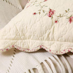 vctops Set of 2 Cotton Quilted Embroidered Decorative Square Throw Pillow Covers with Scalloped Floral Soft Cushion Case for Couch Sofa Bed (Flower D,18"x18") - Image 4