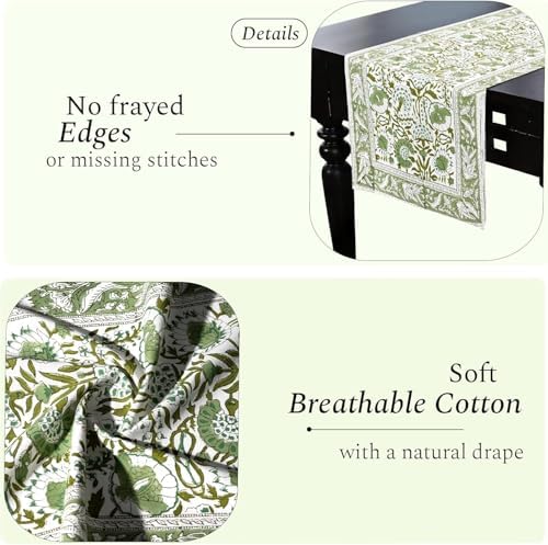 CPC Agate Green Block Print Cotton Table Runner 16x90 Inch Long Runner - Image 2
