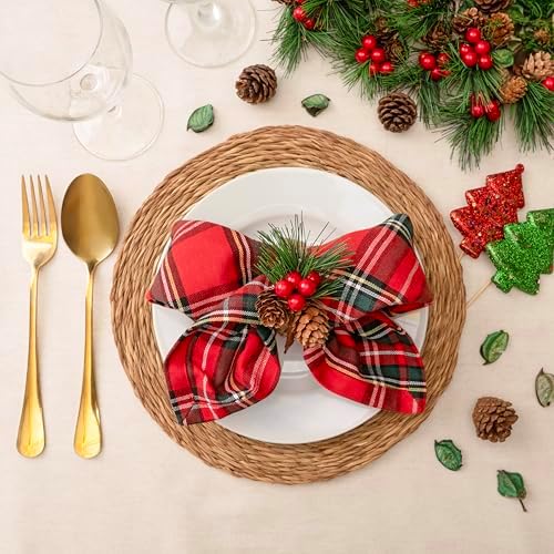 Blue Needles Christmas Buffalo Plaid Cloth Napkins Cotton Set of 12 18"x18" - Image 2