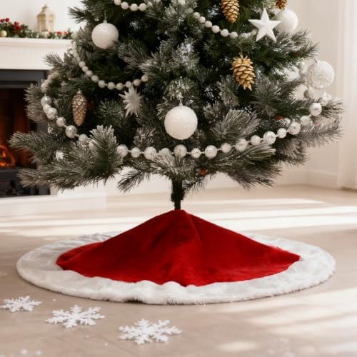 36 Inch Christmas Tree Skirt Holiday Part Decorations for Christmas Tree, Xmas Tree Decorations Red and White Plush Tree Shirt for Holiday Party Ornament Rustic Farmhouse Decorations - Image 7