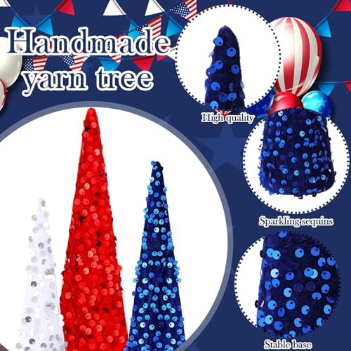 6 Pcs Red White Blue Glitter Cone Trees 4th of July,Independence Day - Image 3
