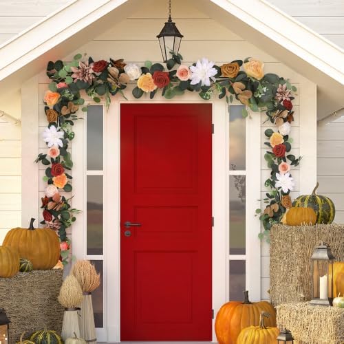 Aneco 2 Pack Artificial Eucalyptus Garland with Flowers 12FT Flower Garland Artificial Rose Floral Vine Garlands for Wedding Bridal Shower Party Backdrop Wall Table Mantle Table Decor, Terracotta - Image 5