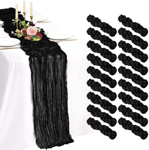 18 Pack Cheesecloth Table Runner 10FT Black Table Runner Boho Gauze Cheese Cloth Table Runners Long Rustic Sheer Table Decorations for Wedding Party Baby Bridal Shower Birthday Holiday Home by Showgeous
