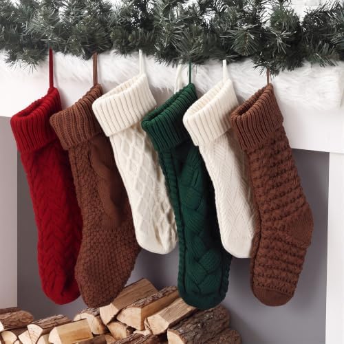 Syhood 6 Pcs Cable Knit Christmas Stockings Large Christmas Stocking, Novel - Image 4