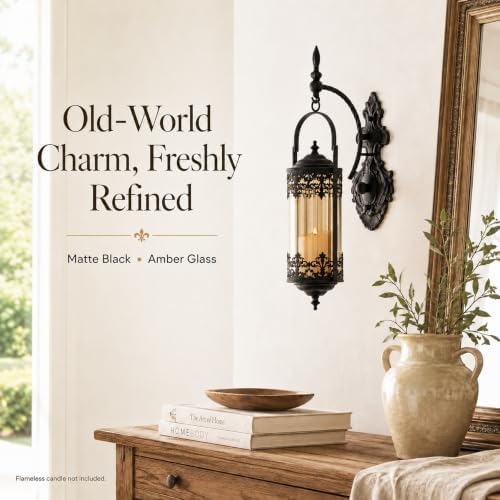 Rustic Antique Gothic Amber Glass Candle Sconce for Fireplace - Image 2