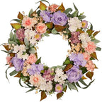 22 Inch Vintage Floral Wreath - Artificial Purple Pink Rose, Peach Dahlia, Hydrangea & White Berry with Boxwood, Lamb's Ear, Willow Eucalyptus, Indoor Outdoor Farmhouse Front Door Decor by wwmira