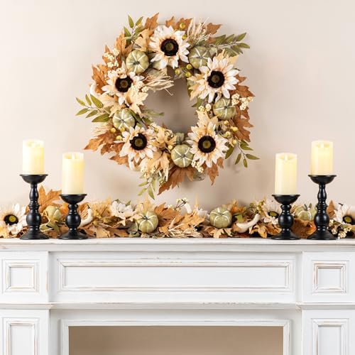 Glitzhome Fall Maple Leaf Garland - 6FT Artificial Sunflower Pumpkin Autumn Garland Decoration for Wedding Party Thanksgiving Dinner Fireplace Door Frame Doorway Backdrop Decor - Image 7