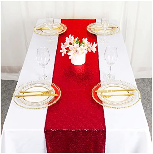 Red Sequin Table Runner 12 Pack 12''x108 Glitter Table Runner - Image 2