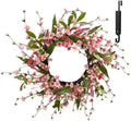 Solar Spring Wreath for Front Door Pre-lit 24inch 50LED Wreaths Spring Decorations for Home Outside Aftificial Pink Flower Wreaths Summer Decor Wreath for Wall Festival Decor(2402) by GlowingPetals