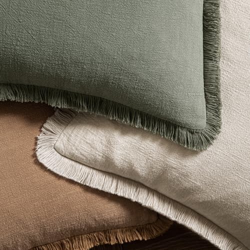 MIULEE Linen Fringe Decorative Throw Pillow Covers Light Olive Green 18x18 - Image 4