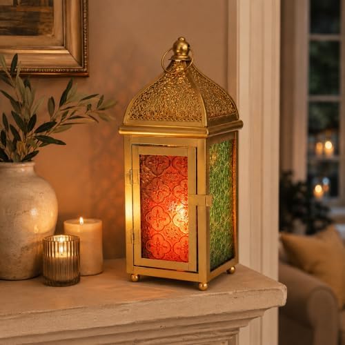 TRIROCKS 12 Inch Gold Moroccan Candle Lantern, Metal Hanging Candle Holder - Image 6