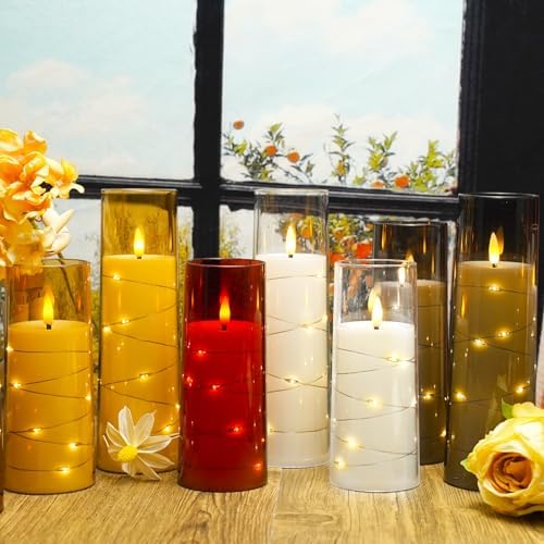 Nimiko Flickering Flameless LED Candles,Battery Operated Candles 9 Pcs with Embedded Star String,Acrylic LED Pillar Candles with Remote,Suitable for Home Decoration to Create an Atmosphere（Red） - Image 6