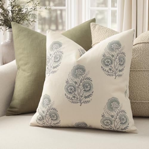 Vintage Floral Print Euro Sham Pillow Covers 24x24 Set of 2 Patterned Accent Decorative Cushion Covers Modern Farmhouse Throw Pillow Covers for Bed Sofa Couch Chair Living Room Home Decor, Aqua Haze - Image 2
