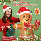 Christmas Inflatables Gingerbread Man Girl Lighted Yard Lawn Inflatable Decoration with Built-in Fan and Stakes Ropes Holiday Party Decor, Christmas Decor (5FT-Gingerbread Girl Holds Candy) - Image 6