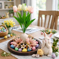 Easter Table Centerpiece with Ceramic Vase and Wood Tray, Easter Egg Table Decor and Pastel Wreath for Dining Room Table,Easter Table Artificial Flower Tulip Decor and Spring Decor (Ceramic Vase) by Unknown
