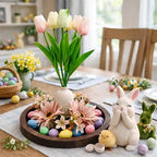 Easter Table Centerpiece with Ceramic Vase and Wood Tray, Easter Egg Table Decor and Pastel Wreath for Dining Room Table,Easter Table Artificial Flower Tulip Decor and Spring Decor (Ceramic Vase) by Unknown