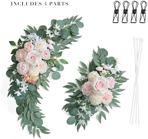 Artificial Pink Wedding Arch Flowers Swag Set of 2 for Welcome Signs, Reception and Ceremony Decorations, Cream Floral Decor, UD-002 - Image 5