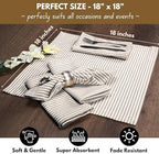 Native Fab Cloth Napkins 18x18 inches, 100% Cotton Vintage Stripped Dinner Napkins, Set of 12, Soft Breathable Absorbent, Machine Washable Cloth Napkins, Black Beige - Image 4