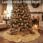 Velvet Christmas Tree Skirt Decor, 60 Inches, Scalloped Edge, Gold - Image 7