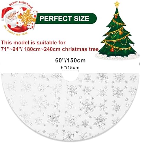 Lanpn Christmas Tree Skirt 60 inch, Xmas Tree Skirt with Snowflake Winter Christmas Tree Mat for Extra Large Artificial Trees Winter Home Party Holiday Indoor Xmas Decor (Silver, 150cm) - Image 3