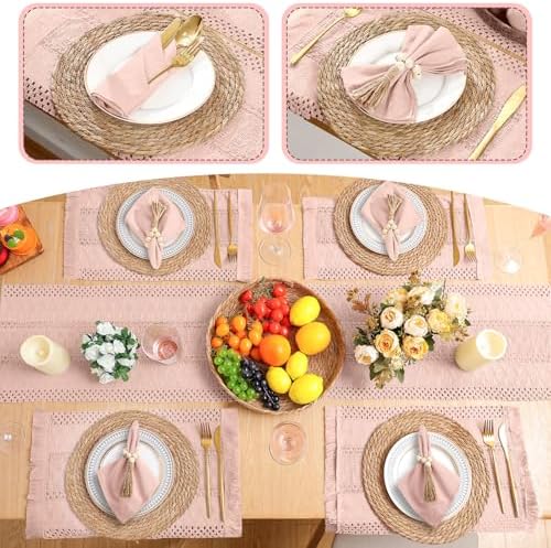 6 Sets Dining Table Decoration Boho Placemat, Pink, 12x72 - Image 5