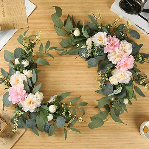 H&W 2pcs Artificial Wedding Arch Flowers for Wedding Sign, Floral Swag Dusty Decor for Reception Ceremony Backdrop Sweetheart Table (Grass Heart-Peony) - Image 5