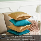 GIGIZAZA Pack of 4 Decorative Velvet Pillow Covers 20x20 Teal Gold - Image 3