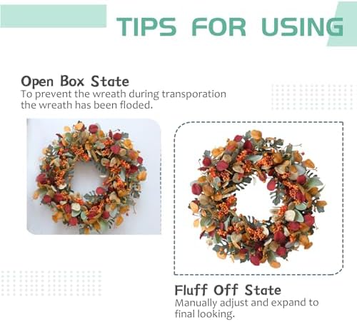 24 Inch Fall Wreath with Berries Eucalyptus for Front Door - Image 6